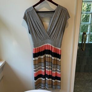 Gilli Gray and Pink Striped Maternity Midi Dress